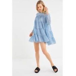 Ghospell Southern Hemisphere Blue Plaid Babydoll Dress, Sz M